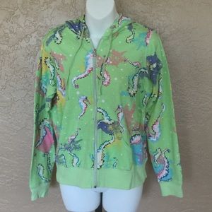 Sunbay Lime Seahorse Print Hoodie Jacket S